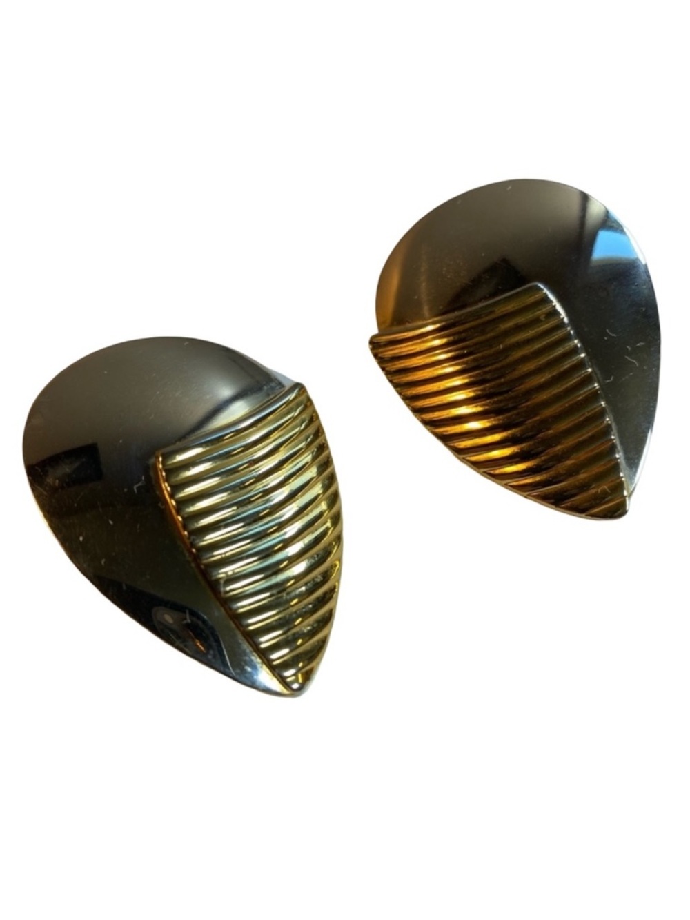 Vintage MCM Gold & Silver Tone Split Surface Shell Teardrop Pierced Earrings